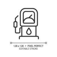 Gas station linear icon. Motor car. Filling station. Convenience store. Automotive service. Energy infrastructure. Thin line illustration. Contour symbol. Vector outline drawing. Editable stroke