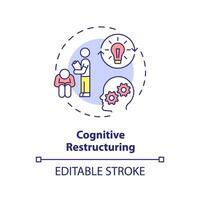 2D editable cognitive restructuring thin line icon concept, isolated vector, multicolor illustration representing behavioral therapy. vector