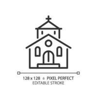2D pixel perfect editable black church icon, isolated vector, building thin line illustration. vector
