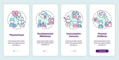 bebé médico cita inducción móvil aplicación pantalla. niño desarrollo recorrido 4 4 pasos editable gráfico instrucciones con lineal conceptos. ux, gui modelo vector