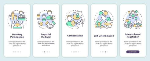 2D linear icons representing lobbying government mobile app screen set. 5 steps graphic instructions, UI, UX, GUI template. vector