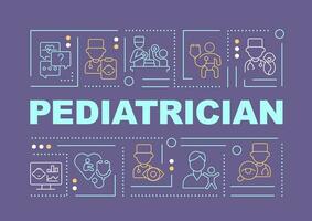 pediatra palabra conceptos púrpura bandera. cuidado de la salud facultativo. infografia con editable íconos en color antecedentes. aislado tipografía. vector ilustración con texto