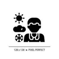 2D pixel perfect glyph style weather newscaster icon, isolated vector, thin line illustration representing journalism. vector