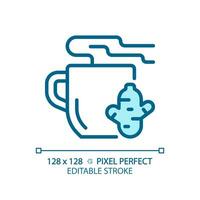 2D pixel perfect editable blue ginger tea icon, isolated vector, thin line illustration representing allergen free. vector