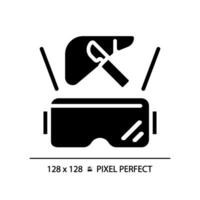 2D pixel perfect glyph style futuristic device and VR goggles icon, isolated vector, silhouette illustration representing VR, AR and MR. vector