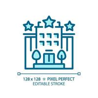 2D pixel perfect editable blue hotel icon, isolated vector, building thin line illustration. vector