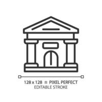 2D pixel perfect editable black parliament building icon, isolated vector, thin line illustration. vector