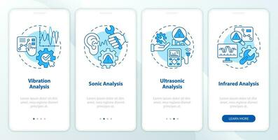 2D blue icons representing predictive maintenance mobile app screen set. Walkthrough 4 steps graphic instructions with linear icons concept, UI, UX, GUI template. vector