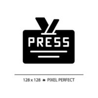 2D pixel perfect glyph style press ID card icon, isolated vector, thin line illustration representing journalism. vector