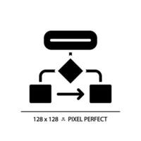 Flow chart black glyph icon. Workflow management. Business optimization. Organizational structure. Data analysis. Silhouette symbol on white space. Solid pictogram. Vector isolated illustration
