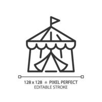 2D pixel perfect editable black circus tent icon, isolated vector, building thin line illustration. vector
