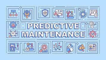 Predictive maintenance text with various thin linear icons concept on blue monochromatic background, editable 2D vector illustration.
