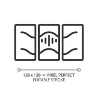 2D pixel perfect editable soundproof layers black icon, isolated vector, soundproofing thin line illustration. vector