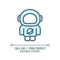 Astronaut pixel perfect light blue icon. Space explorer. Rocket scientist. Zero gravity. Science fiction. RGB color sign. Simple design. Web symbol. Contour line. Flat illustration. Isolated object vector