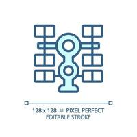 Space station pixel perfect light blue icon. International cooperation. Scientific research. RGB color sign. Simple design. Web symbol. Contour line. Flat illustration. Isolated object vector