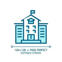 2D pixel perfect editable blue school icon, isolated vector, building thin line illustration. vector