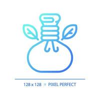 2D pixel perfect blue gradient herbal compress icon, isolated vector, meditation thin line illustration. vector