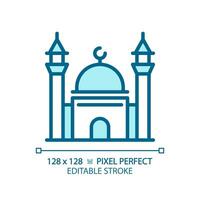 2D pixel perfect editable blue mosque icon, isolated vector, building thin line illustration. vector
