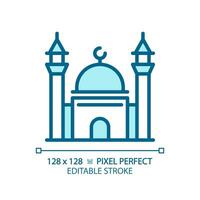 2D pixel perfect editable blue mosque icon, isolated vector, building thin line illustration. vector