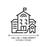 2D pixel perfect editable black building with flag icon, isolated vector, building thin line illustration. vector