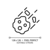 Asteroid pixel perfect linear icon. Space rock. Potentially hazardous object. Celestial body. Natural disaster. Thin line illustration. Contour symbol. Vector outline drawing. Editable stroke