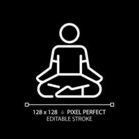 2D pixel perfect editable white lotus position icon, isolated vector, meditation thin line illustration. vector