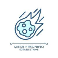 Falling comet pixel perfect light blue icon. Celestial body. Meteor shower. Night sky. Solar system. RGB color sign. Simple design. Web symbol. Contour line. Flat illustration. Isolated object vector