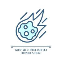 Falling comet pixel perfect light blue icon. Celestial body. Meteor shower. Night sky. Solar system. RGB color sign. Simple design. Web symbol. Contour line. Flat illustration. Isolated object vector