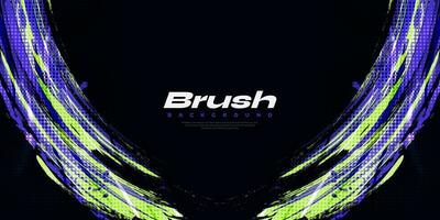 Purple and Green Brush Background with Halftone Effect Isolated on Black Background. Sport Background with Grunge Style. Scratch and Texture Elements For Design vector