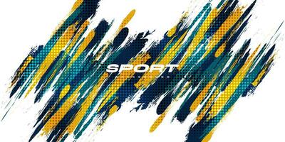 Blue and Yellow Brush Background with Halftone Effect Isolated on White Background. Sport Background with Grunge Style. Scratch and Texture Elements For Design vector