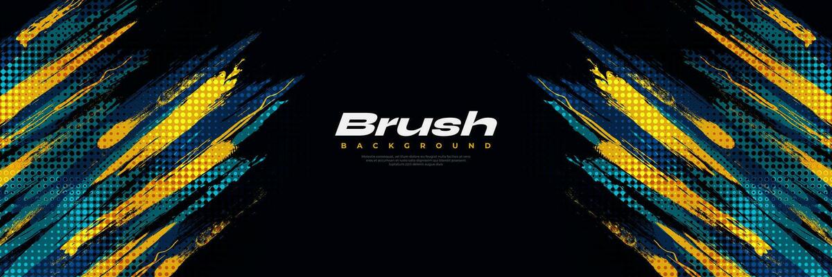 Blue and Yellow Brush Background with Halftone Effect Isolated on White Background. Sport Background with Grunge Style. Scratch and Texture Elements For Design