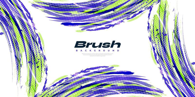 Purple and Green Brush Background with Halftone Effect Isolated on White Background. Sport Background with Grunge Style. Scratch and Texture Elements For Design