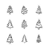 Continuous line drawing Christmas tree, Xmas tree one line drawing vector
