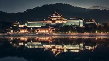 Night view of The National Palace Museum. Generative AI photo