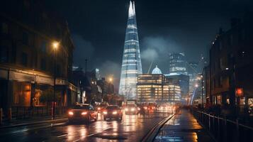 Night view of The Shard. Generative AI photo