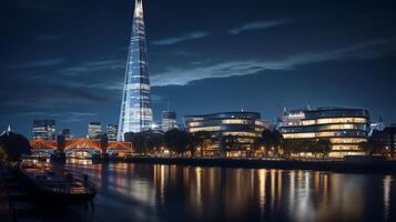 Night view of The Shard. Generative AI photo