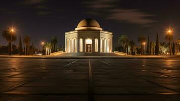 Night view of The Mausoleum of Mohammed V. Generative AI photo