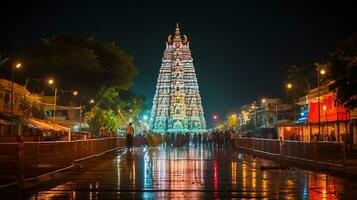 Night view of The Meenakshi Temple. Generative AI photo