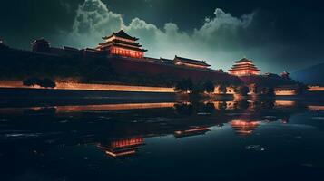 Night view of The Forbidden City. Generative AI photo