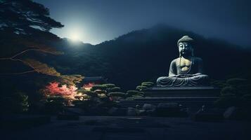 Night view of The Great Buddha of Kamakura. Generative AI photo