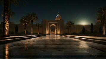 Night view of The Mausoleum of Mohammed V. Generative AI photo