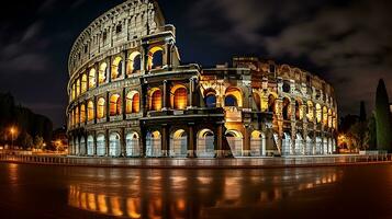 Night view of The Colosseum. Generative AI photo