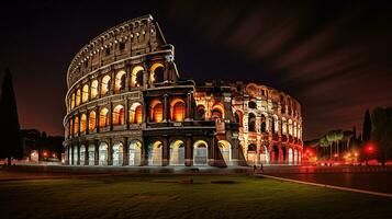 Night view of The Colosseum. Generative AI photo