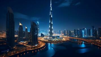 Night view of The Burj Khalifa. Generative AI photo