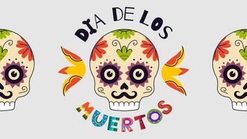 Dia de Los Muertos party horizontal poster. Mexican Day of the Dead national Mexico festival greeting card. Vector lettering and skull on Latin America holiday flyer. Traditional carnival illustration