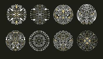 Decorative Round Ornament. Circle Gold and White Swirl Pattern vector