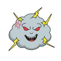 Cute Angry Cloud Storm With Thunder Cartoon Vector Icon Illustration Object Nature Icon Concept Isolated