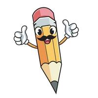 good pencil smile mustache cartoon vector