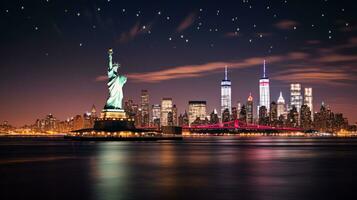 Night view of Statue of Liberty. Generative AI photo