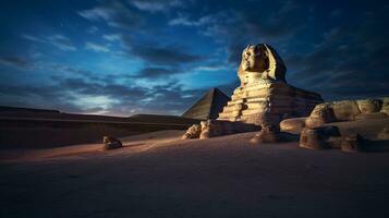 Night view of Sphinx. Generative AI photo
